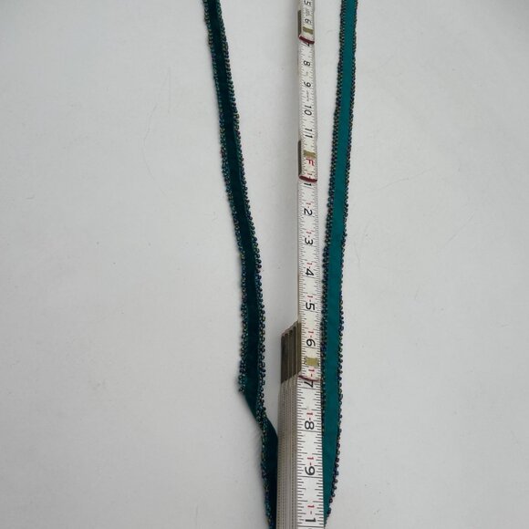 Handcrafted Boho Artisan Green Velvet Beaded Bag Feather Gem Bead Fringe Beaded - Picture 6 of 6